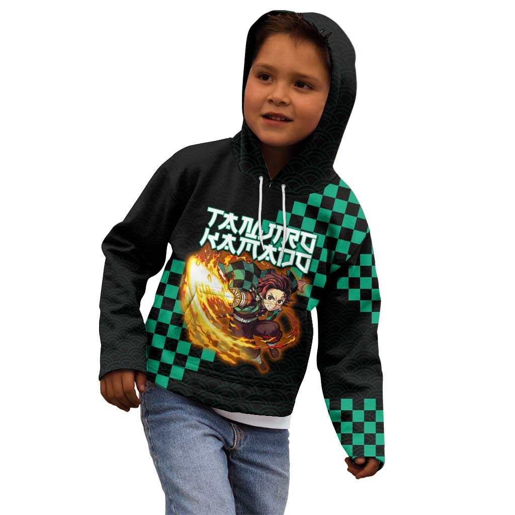 Tanjiro Kamado Demon Slayer Kid Hoodie Fiery Checkered Anime Wave Style