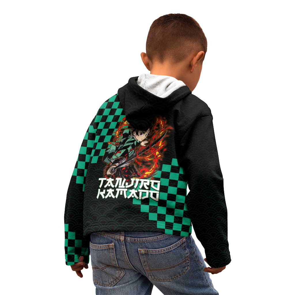 Tanjiro Kamado Demon Slayer Kid Hoodie Fiery Checkered Anime Wave Style