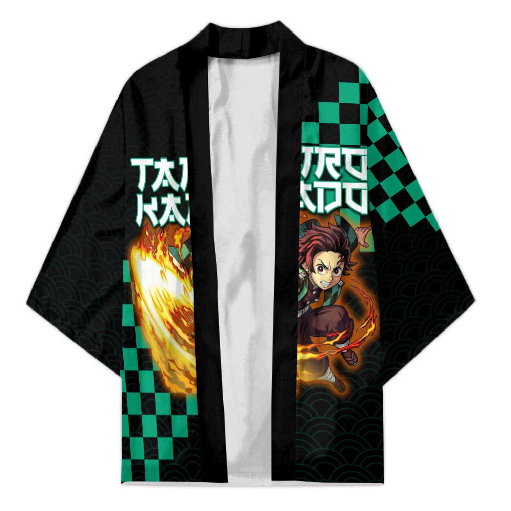 Tanjiro Kamado Demon Slayer Kimono Fiery Checkered Anime Wave Style