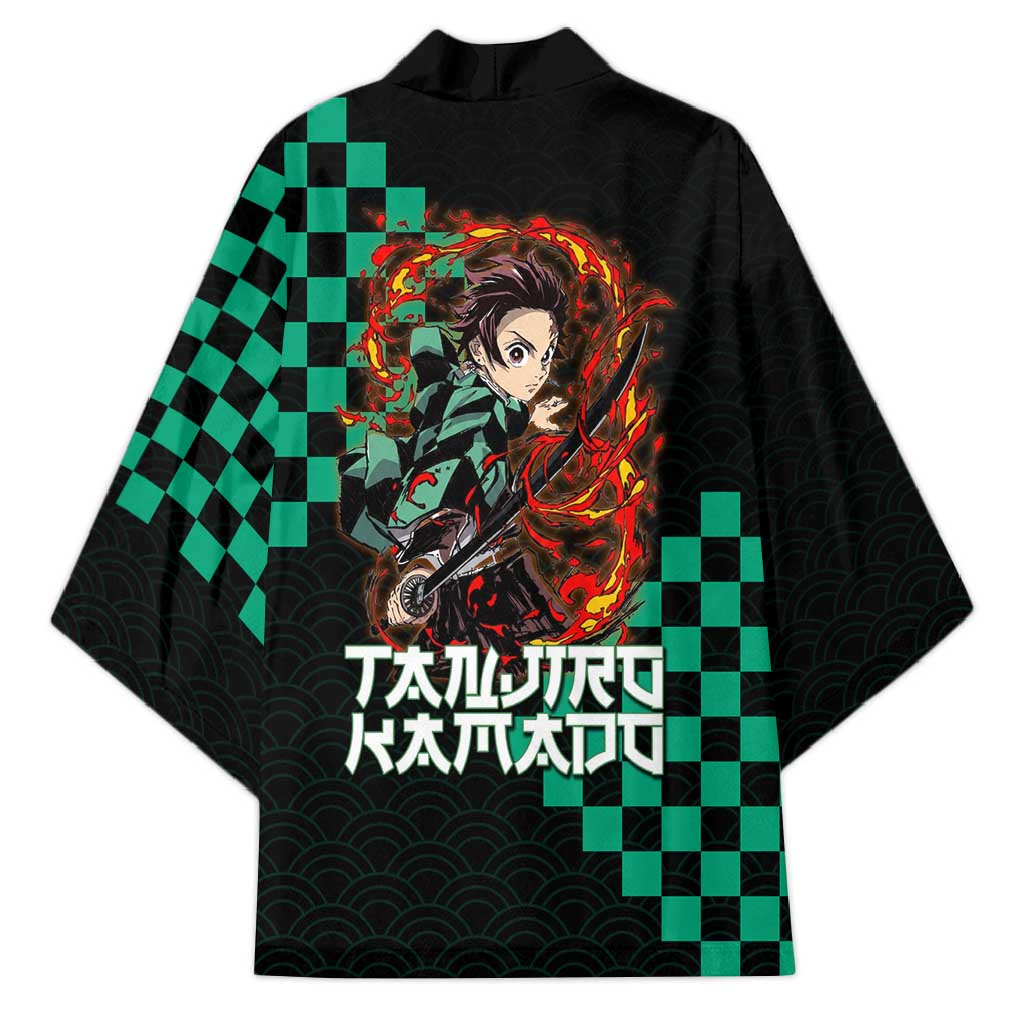 Tanjiro Kamado Demon Slayer Kimono Fiery Checkered Anime Wave Style