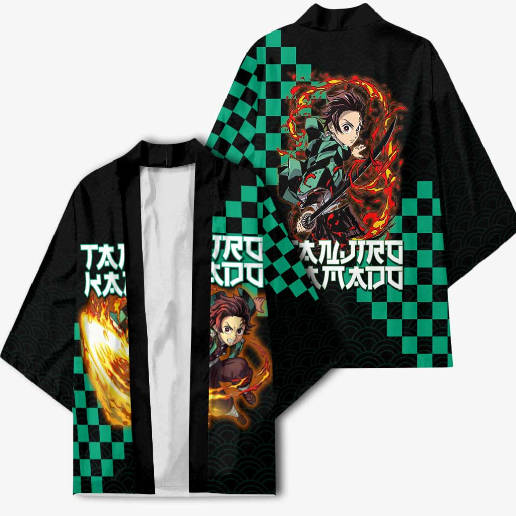 Tanjiro Kamado Demon Slayer Kimono Fiery Checkered Anime Wave Style