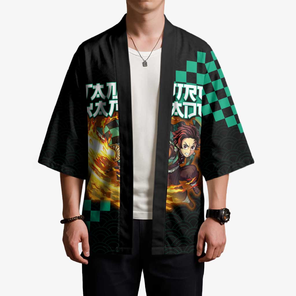 Tanjiro Kamado Demon Slayer Kimono Fiery Checkered Anime Wave Style