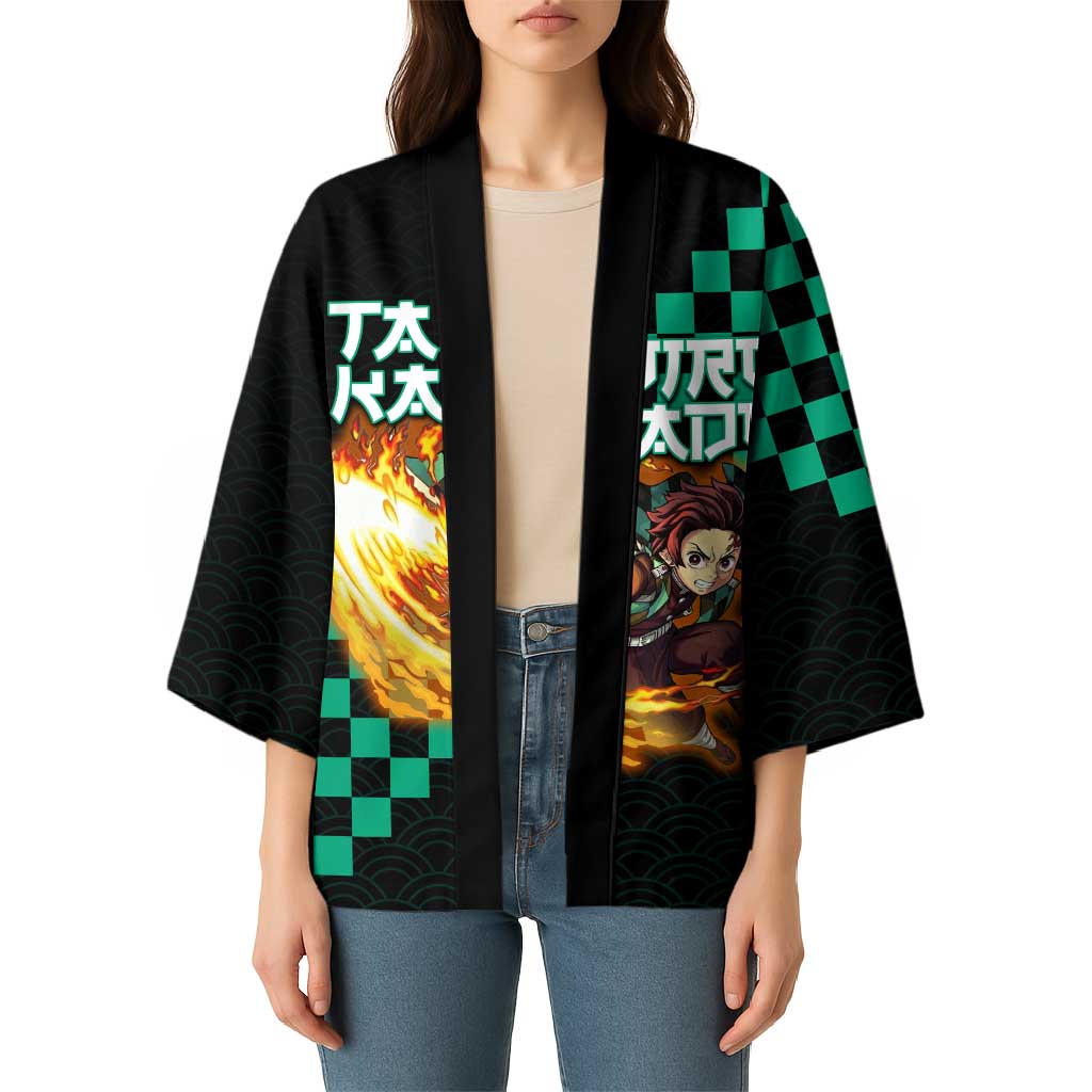 Tanjiro Kamado Demon Slayer Kimono Fiery Checkered Anime Wave Style