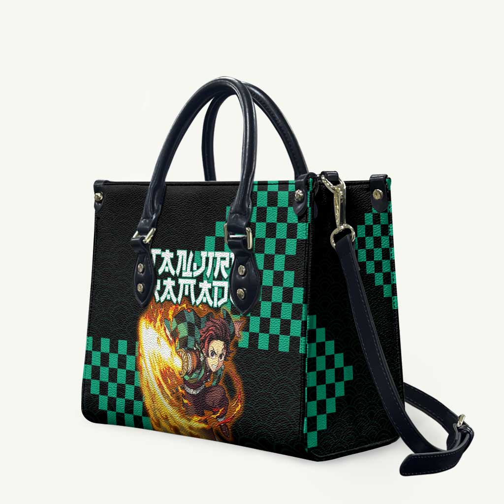 Tanjiro Kamado Demon Slayer Leather Bag Fiery Checkered Anime Wave Style