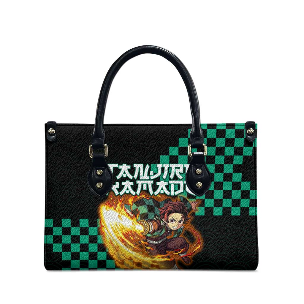 Tanjiro Kamado Demon Slayer Leather Bag Fiery Checkered Anime Wave Style