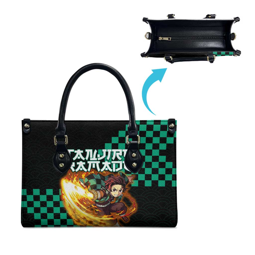 Tanjiro Kamado Demon Slayer Leather Bag Fiery Checkered Anime Wave Style