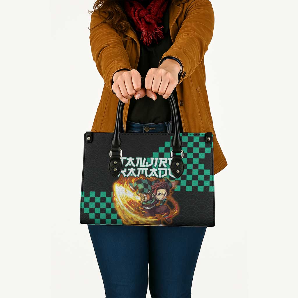 Tanjiro Kamado Demon Slayer Leather Bag Fiery Checkered Anime Wave Style