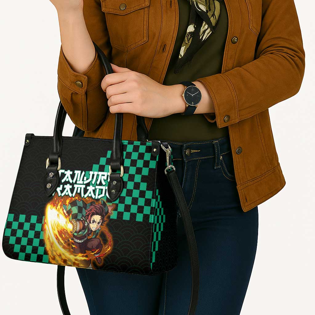 Tanjiro Kamado Demon Slayer Leather Bag Fiery Checkered Anime Wave Style