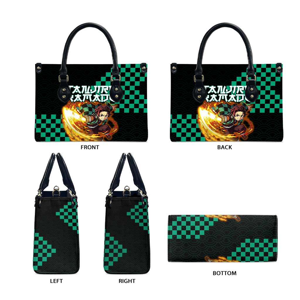 Tanjiro Kamado Demon Slayer Leather Bag Fiery Checkered Anime Wave Style