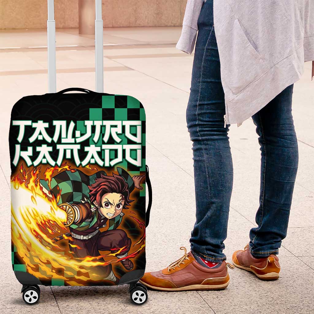 Tanjiro Kamado Demon Slayer Luggage Cover Fiery Checkered Anime Wave Style