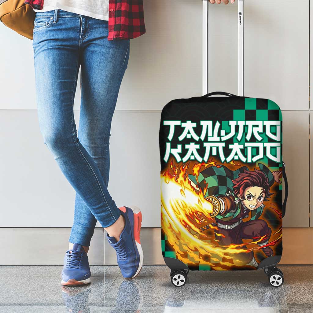 Tanjiro Kamado Demon Slayer Luggage Cover Fiery Checkered Anime Wave Style
