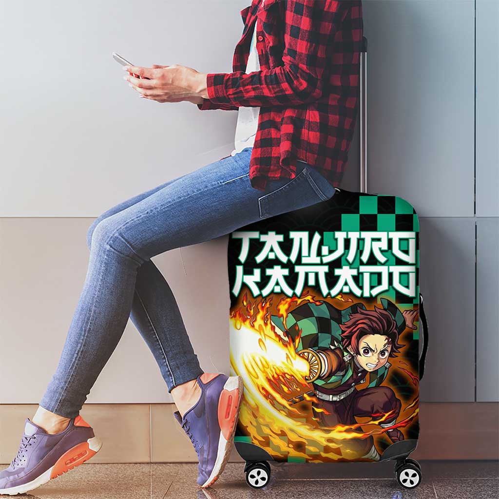 Tanjiro Kamado Demon Slayer Luggage Cover Fiery Checkered Anime Wave Style
