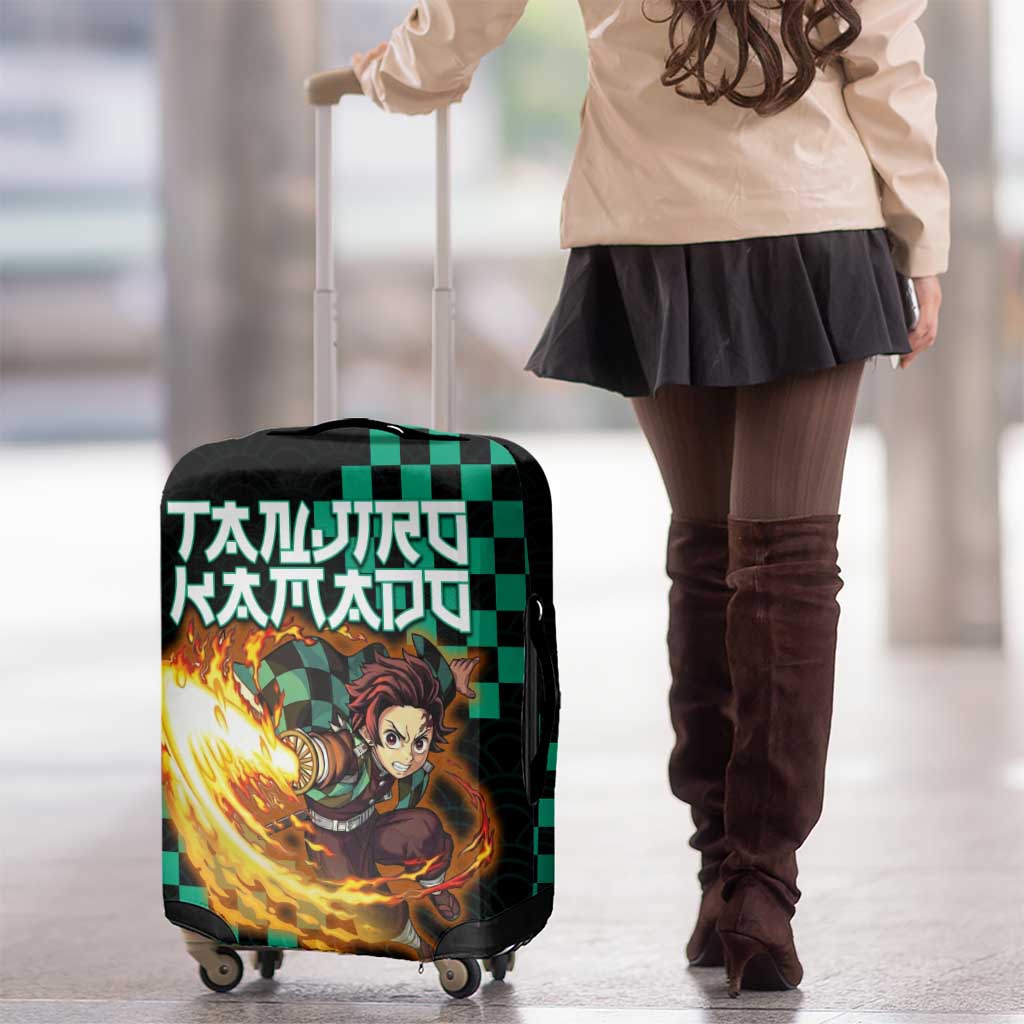 Tanjiro Kamado Demon Slayer Luggage Cover Fiery Checkered Anime Wave Style