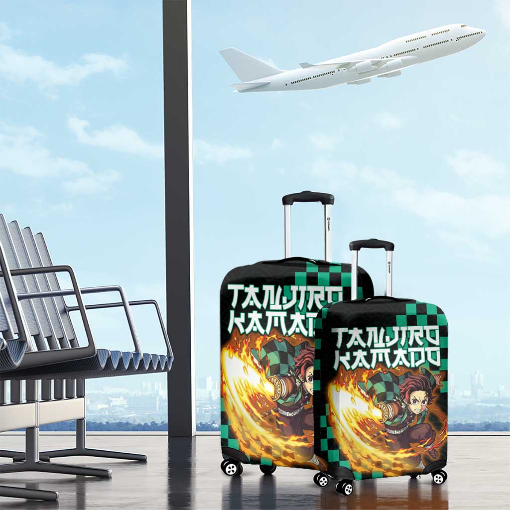 Tanjiro Kamado Demon Slayer Luggage Cover Fiery Checkered Anime Wave Style