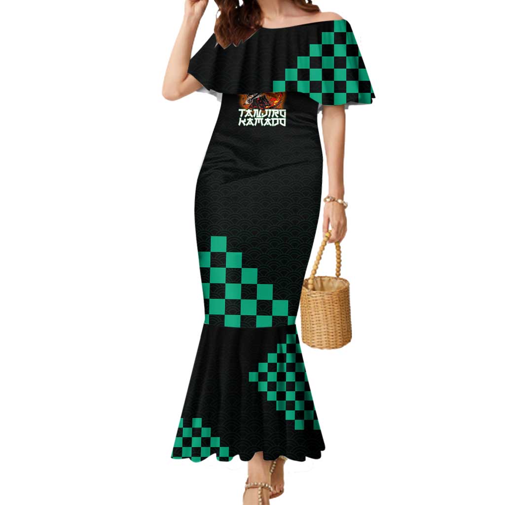Tanjiro Kamado Demon Slayer Mermaid Dress Fiery Checkered Anime Wave Style