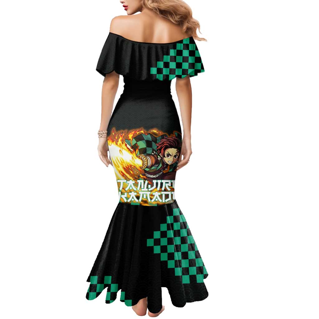 Tanjiro Kamado Demon Slayer Mermaid Dress Fiery Checkered Anime Wave Style