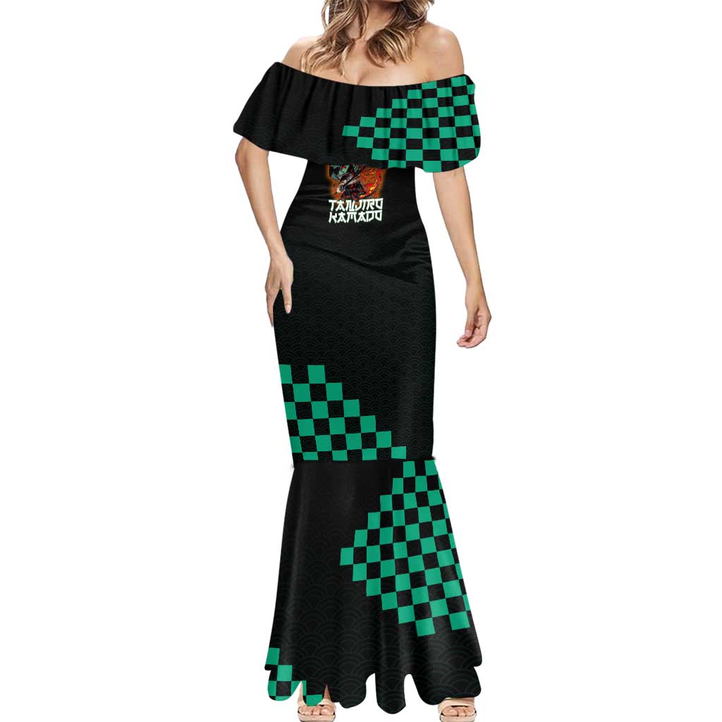 Tanjiro Kamado Demon Slayer Mermaid Dress Fiery Checkered Anime Wave Style