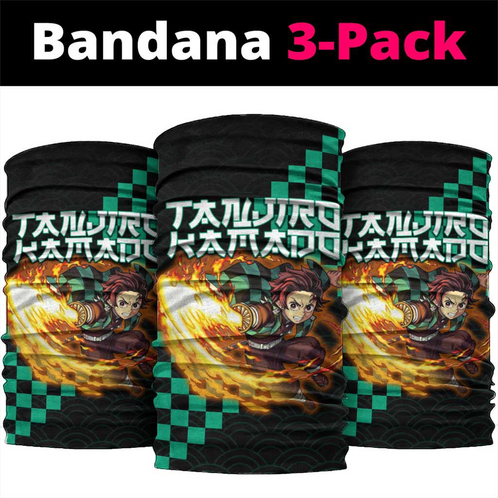 Tanjiro Kamado Demon Slayer Neck Gaiter Fiery Checkered Anime Wave Style
