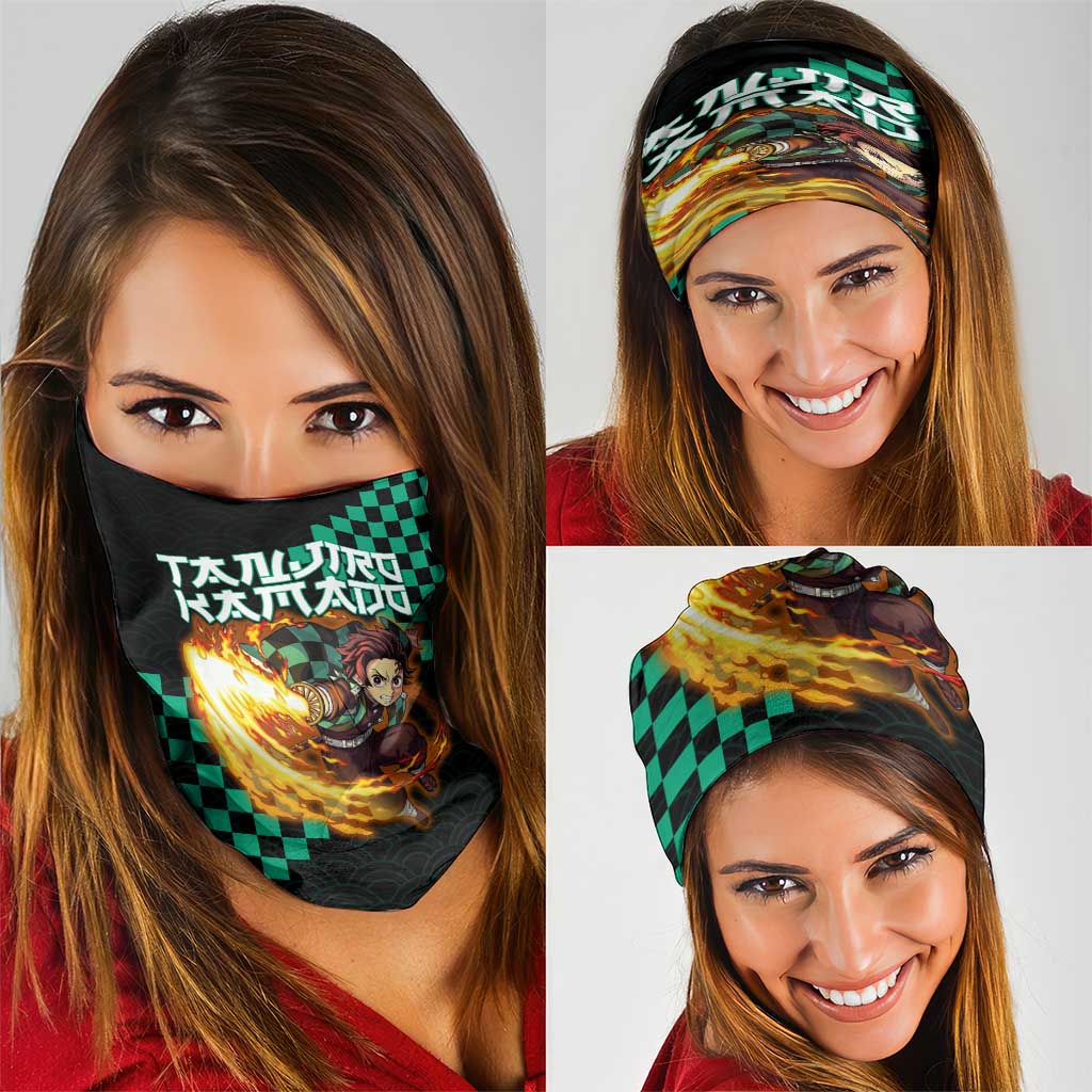 Tanjiro Kamado Demon Slayer Neck Gaiter Fiery Checkered Anime Wave Style