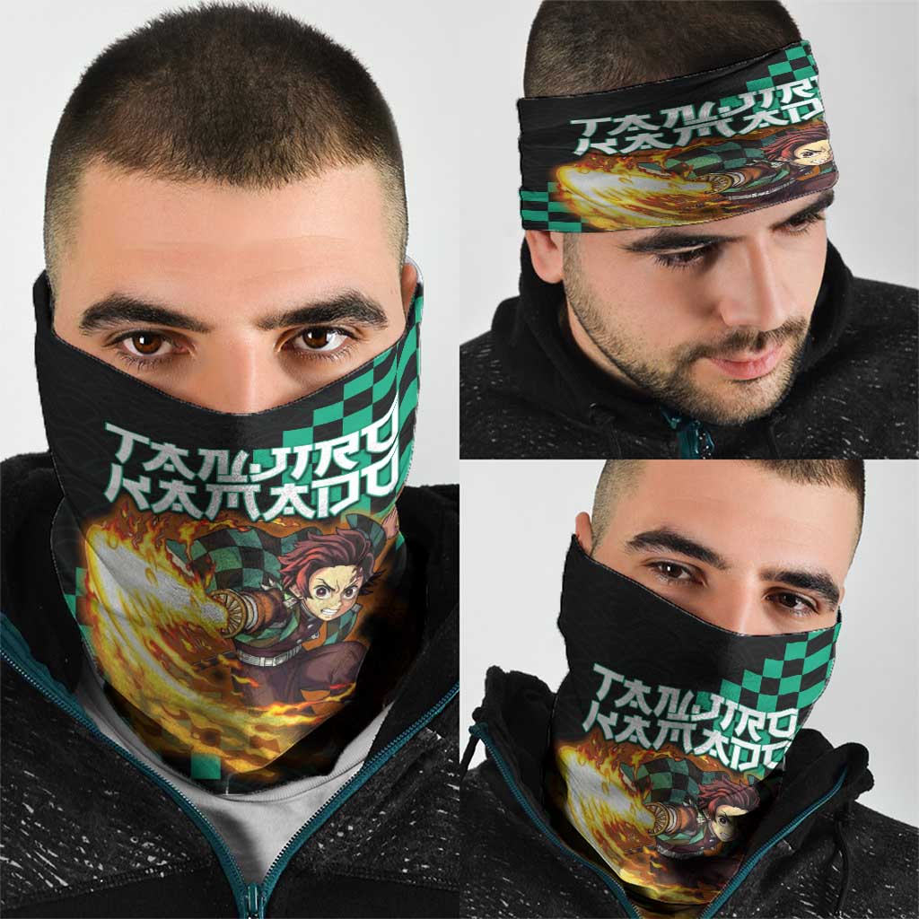 Tanjiro Kamado Demon Slayer Neck Gaiter Fiery Checkered Anime Wave Style