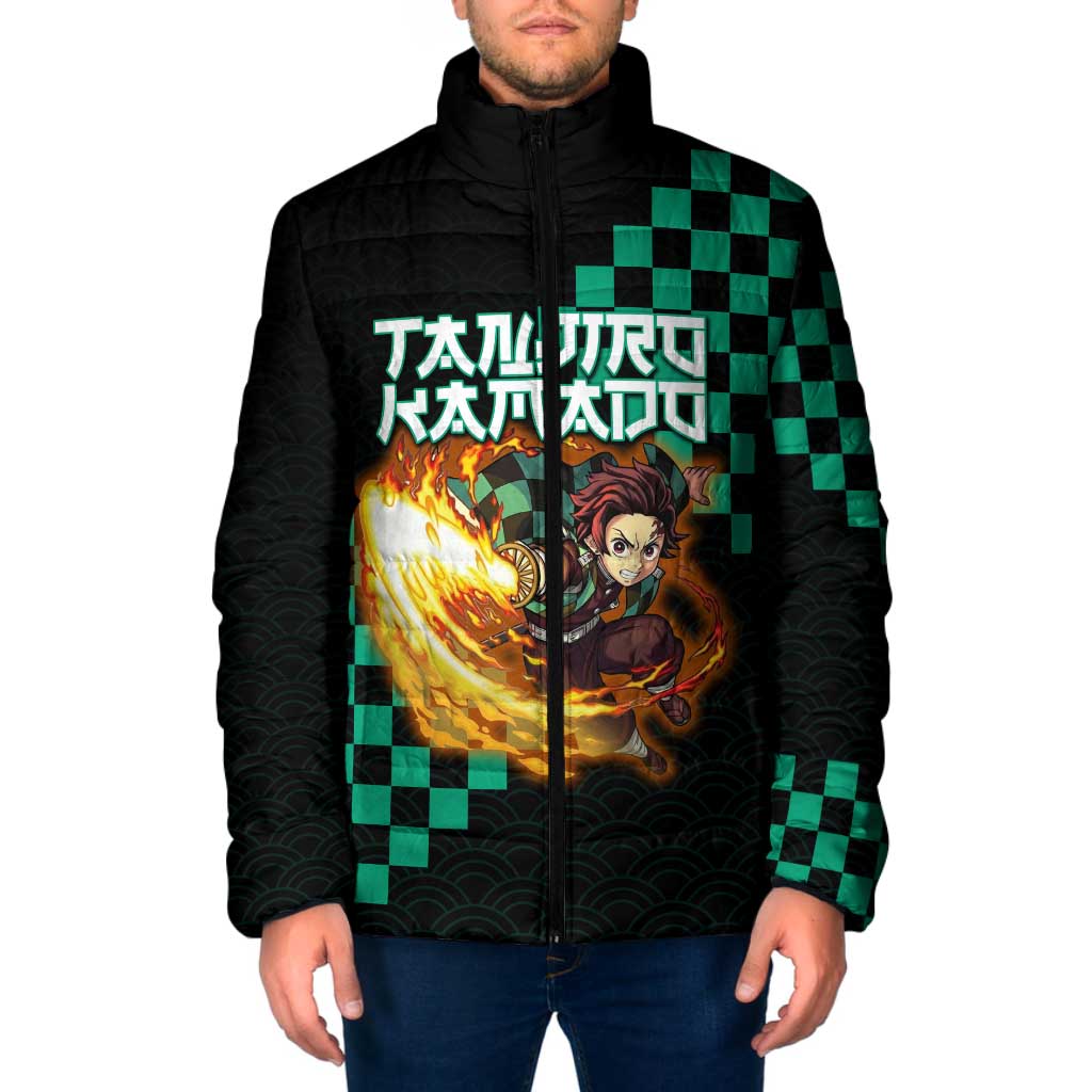 Tanjiro Kamado Demon Slayer Padded Jacket Fiery Checkered Anime Wave Style