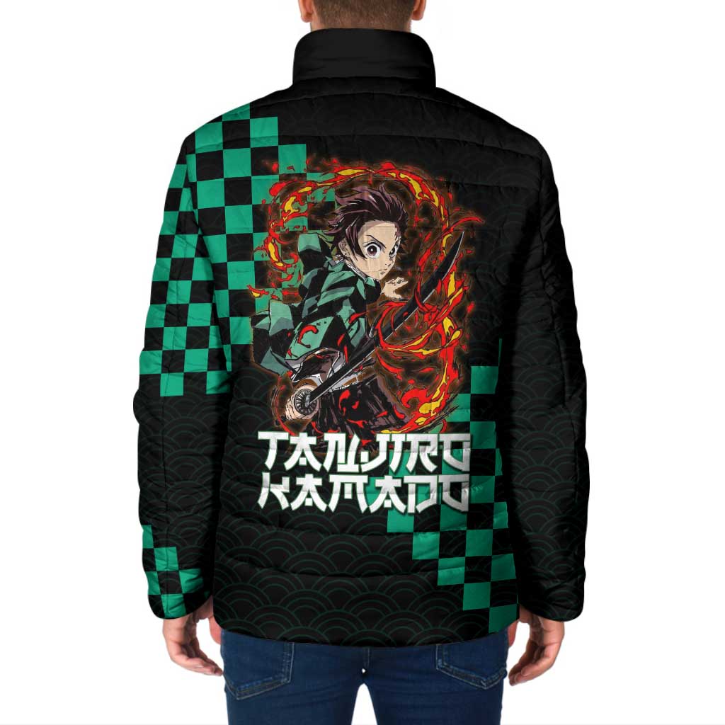 Tanjiro Kamado Demon Slayer Padded Jacket Fiery Checkered Anime Wave Style