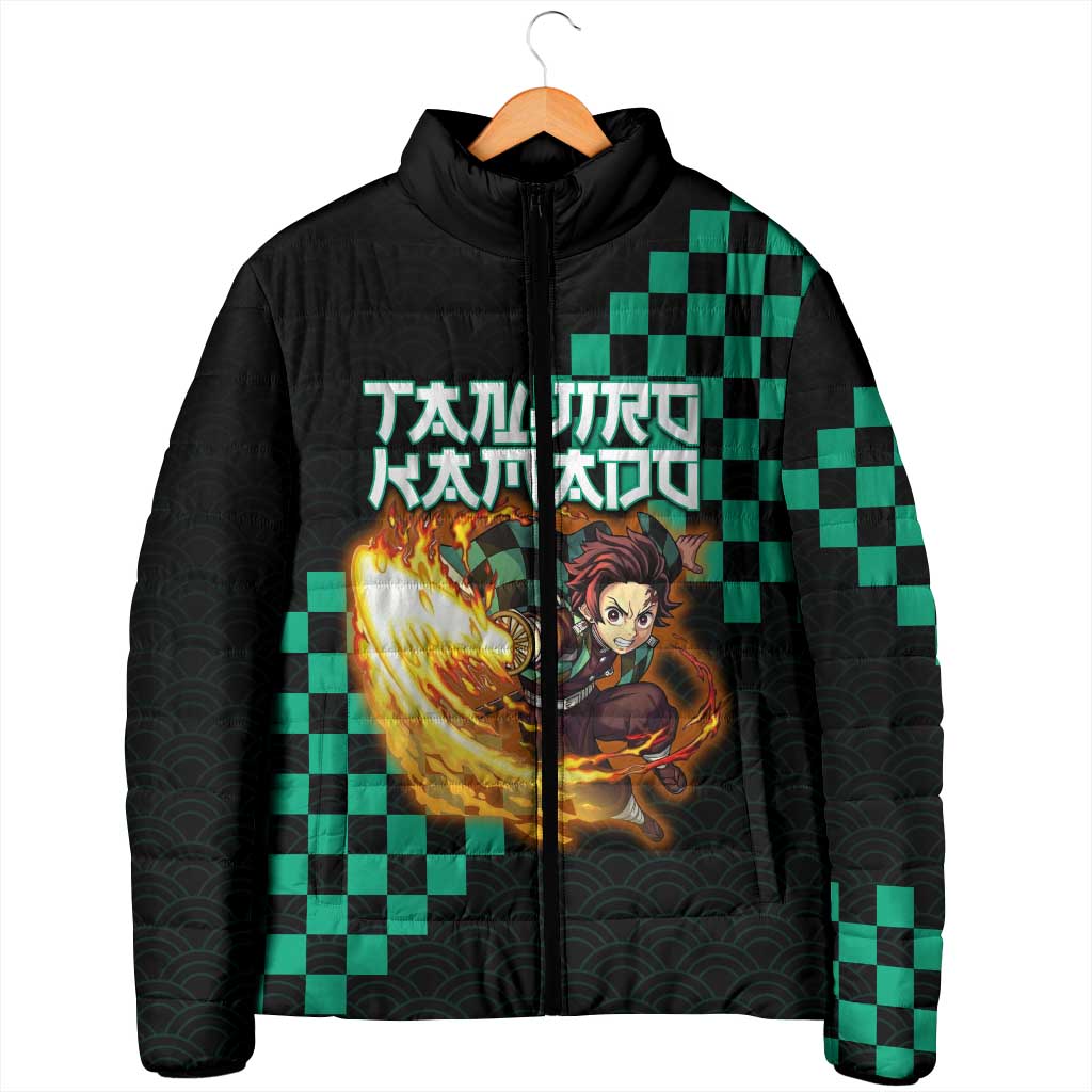 Tanjiro Kamado Demon Slayer Padded Jacket Fiery Checkered Anime Wave Style