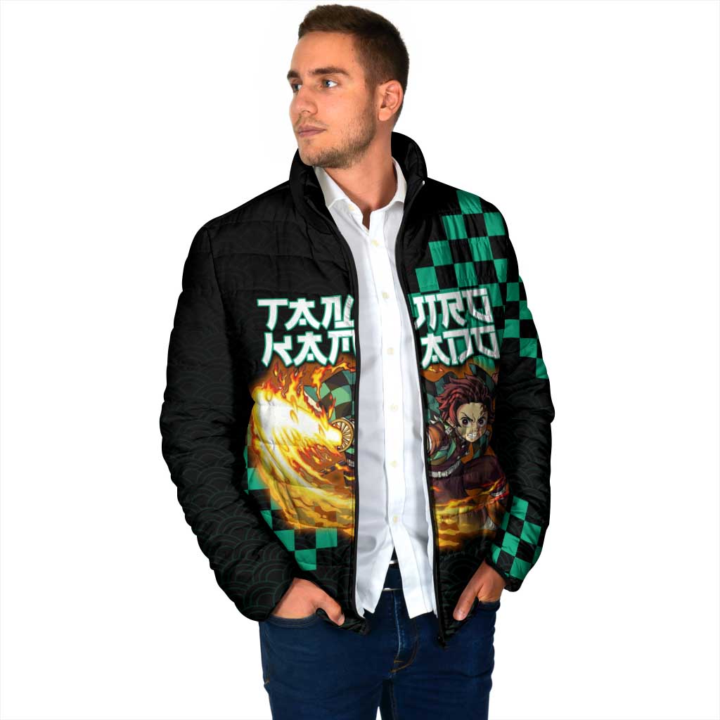 Tanjiro Kamado Demon Slayer Padded Jacket Fiery Checkered Anime Wave Style