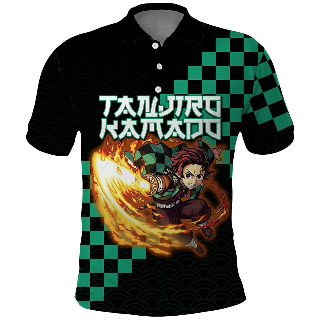 Tanjiro Kamado Demon Slayer Polo Shirt Fiery Checkered Anime Wave Style