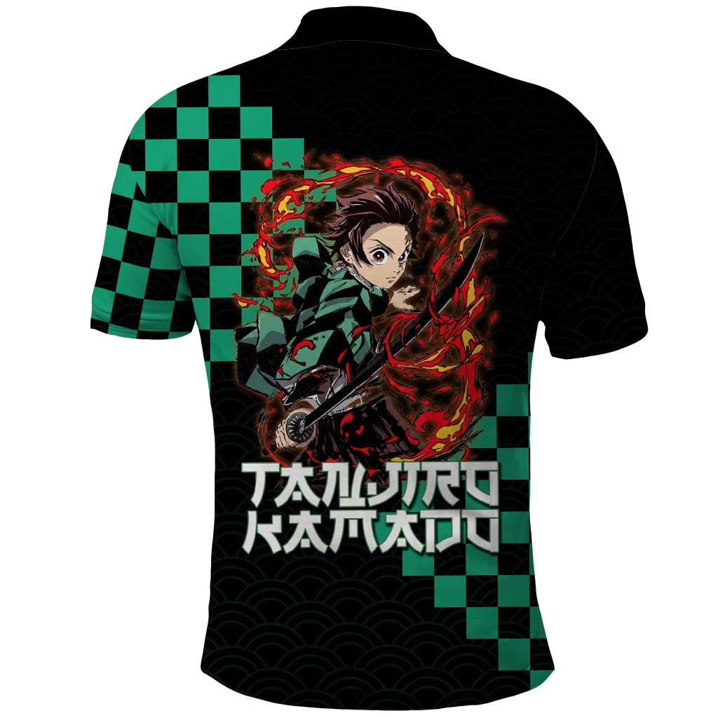Tanjiro Kamado Demon Slayer Polo Shirt Fiery Checkered Anime Wave Style