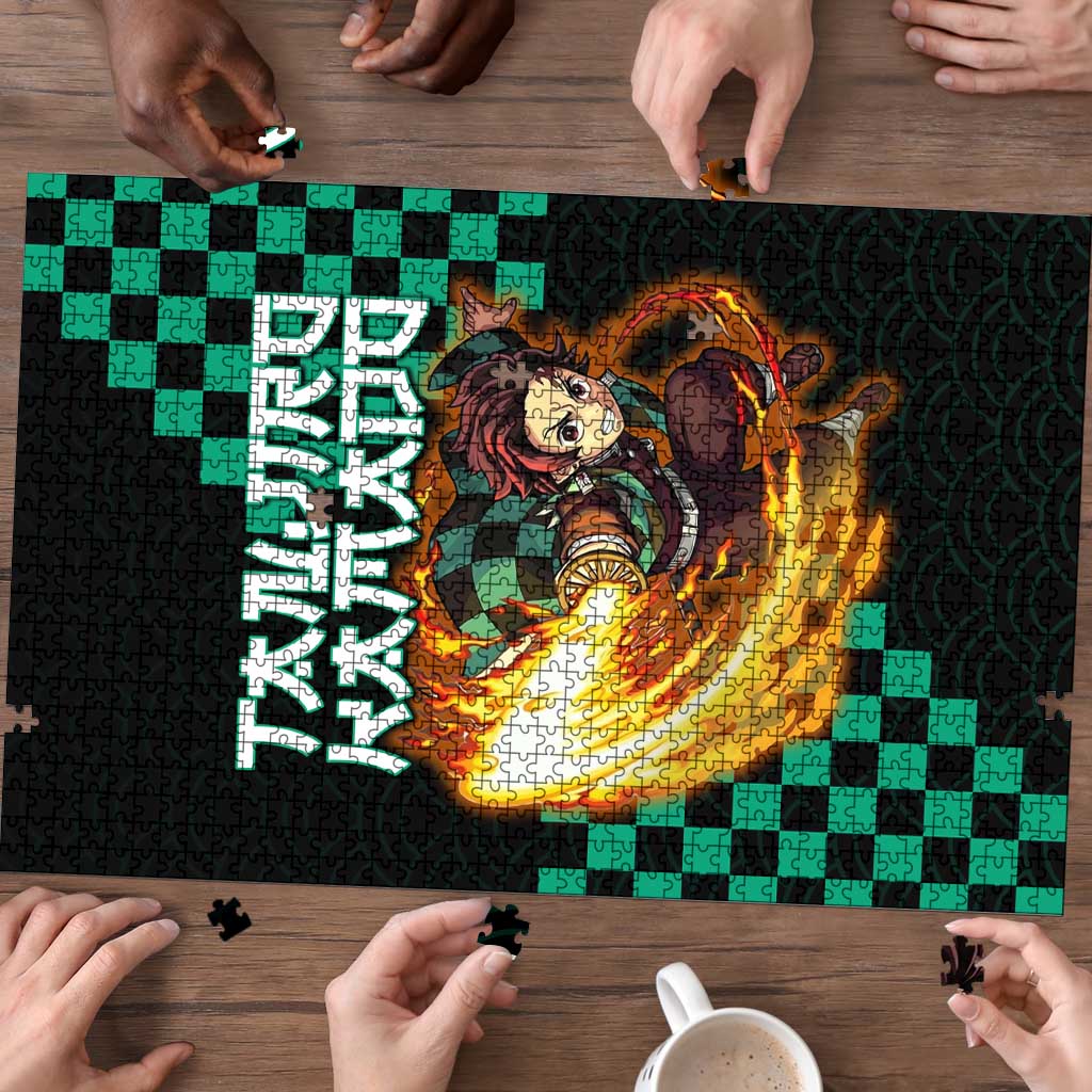 Tanjiro Kamado Demon Slayer Puzzle Fiery Checkered Anime Wave Style