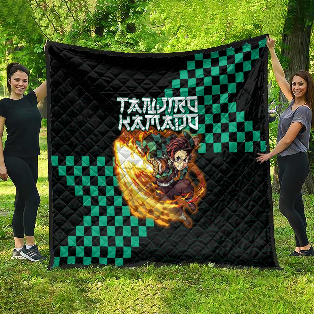 Tanjiro Kamado Demon Slayer Quilt Fiery Checkered Anime Wave Style