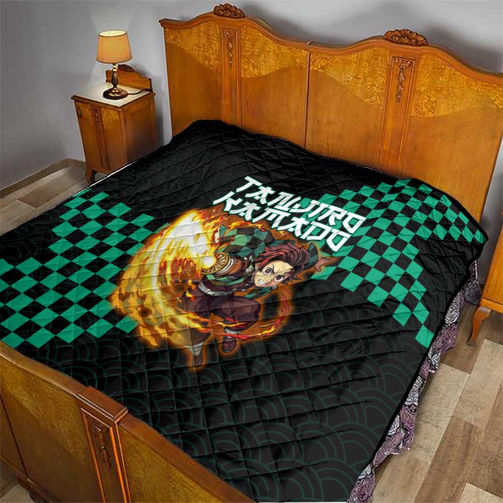 Tanjiro Kamado Demon Slayer Quilt Fiery Checkered Anime Wave Style