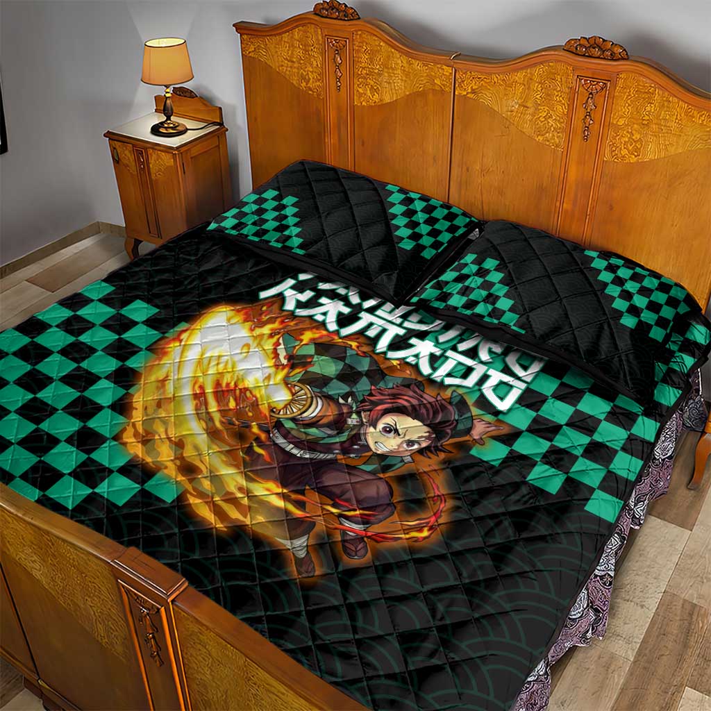 Tanjiro Kamado Demon Slayer Quilt Bed Set Fiery Checkered Anime Wave Style