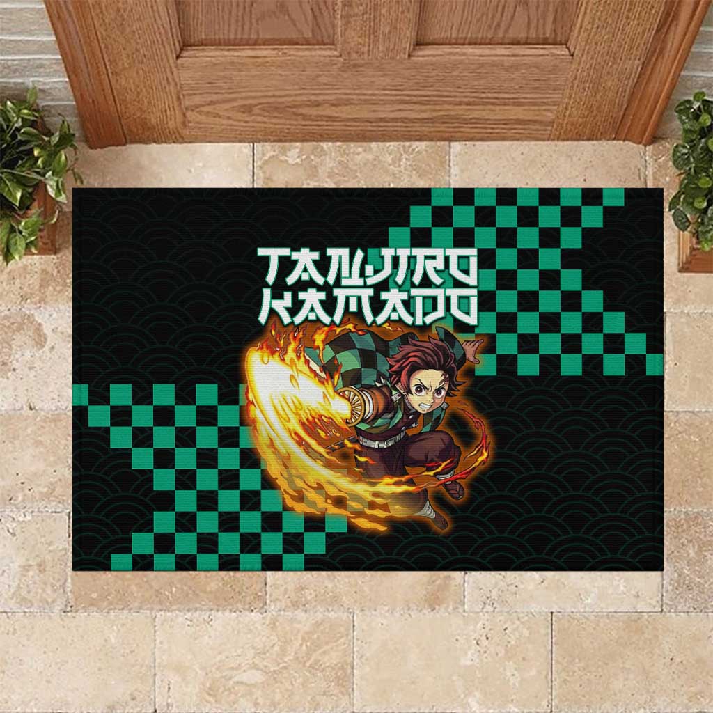 Tanjiro Kamado Demon Slayer Rubber Doormat Fiery Checkered Anime Wave Style