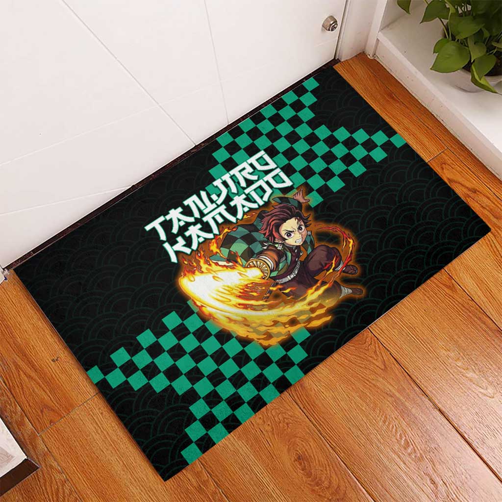 Tanjiro Kamado Demon Slayer Rubber Doormat Fiery Checkered Anime Wave Style