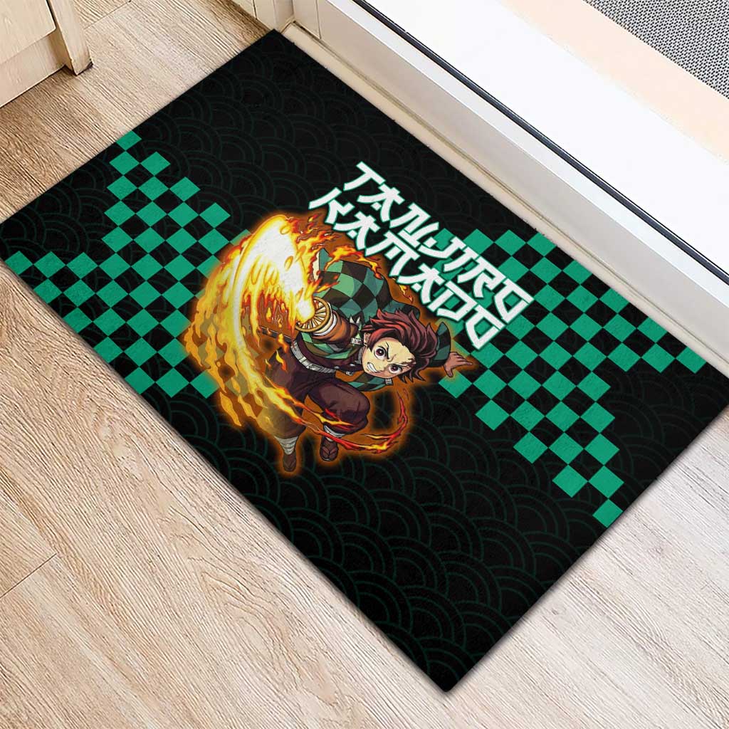 Tanjiro Kamado Demon Slayer Rubber Doormat Fiery Checkered Anime Wave Style