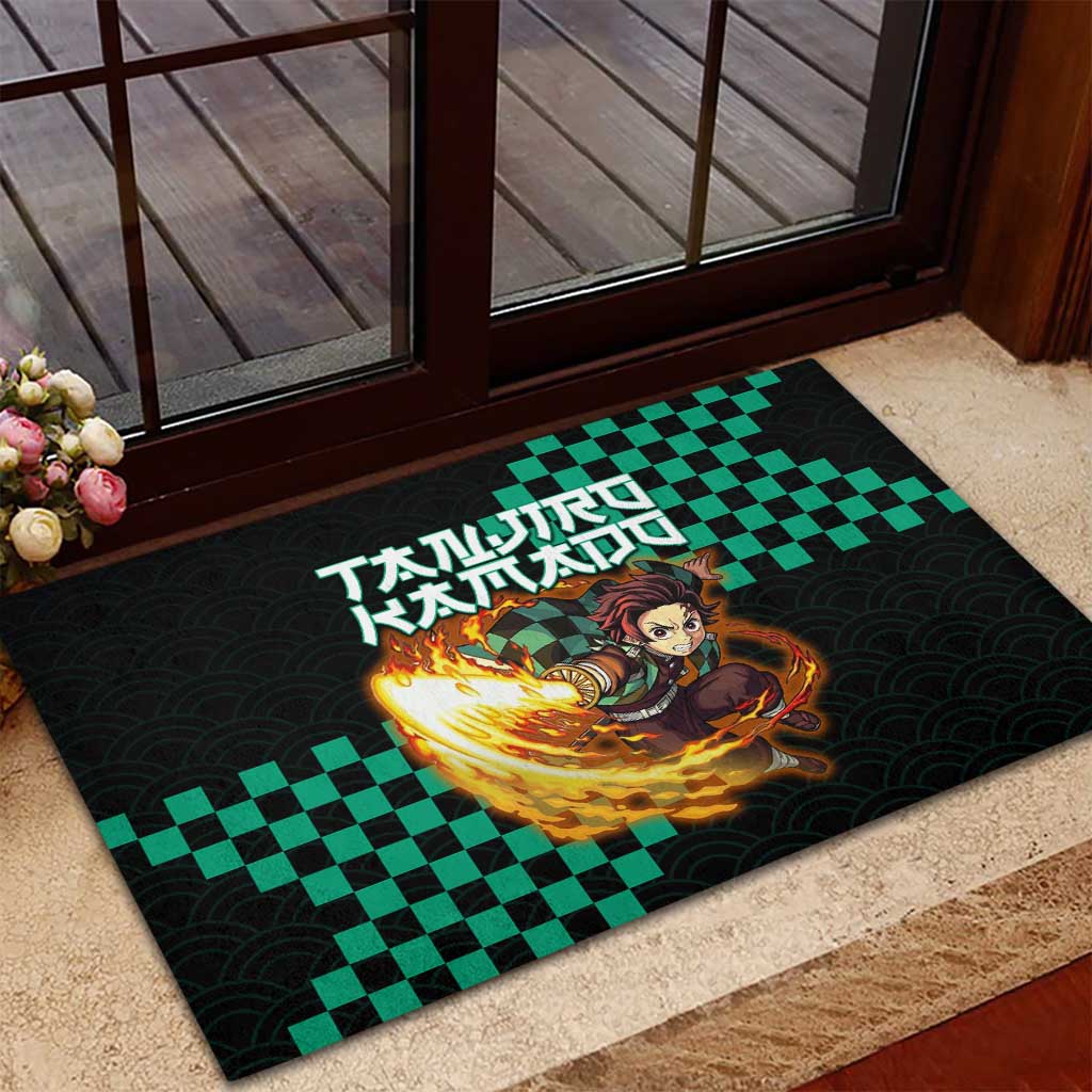 Tanjiro Kamado Demon Slayer Rubber Doormat Fiery Checkered Anime Wave Style