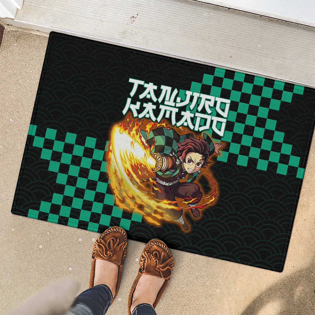 Tanjiro Kamado Demon Slayer Rubber Doormat Fiery Checkered Anime Wave Style