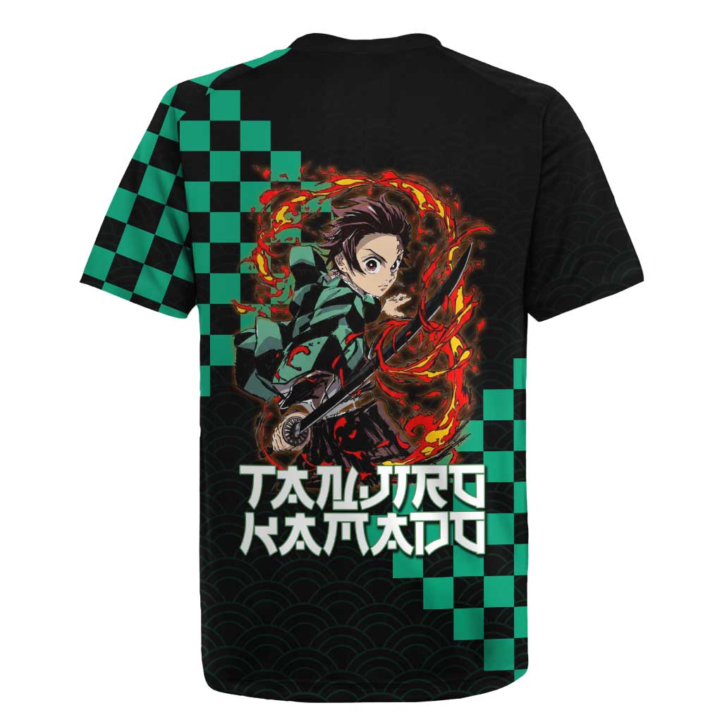 Tanjiro Kamado Demon Slayer Rugby Jersey Fiery Checkered Anime Wave Style
