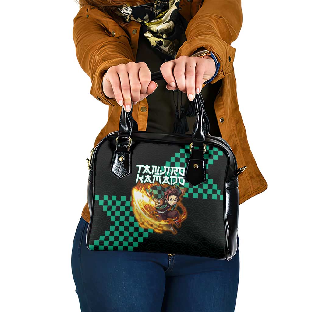 Tanjiro Kamado Demon Slayer Shoulder Handbag Fiery Checkered Anime Wave Style