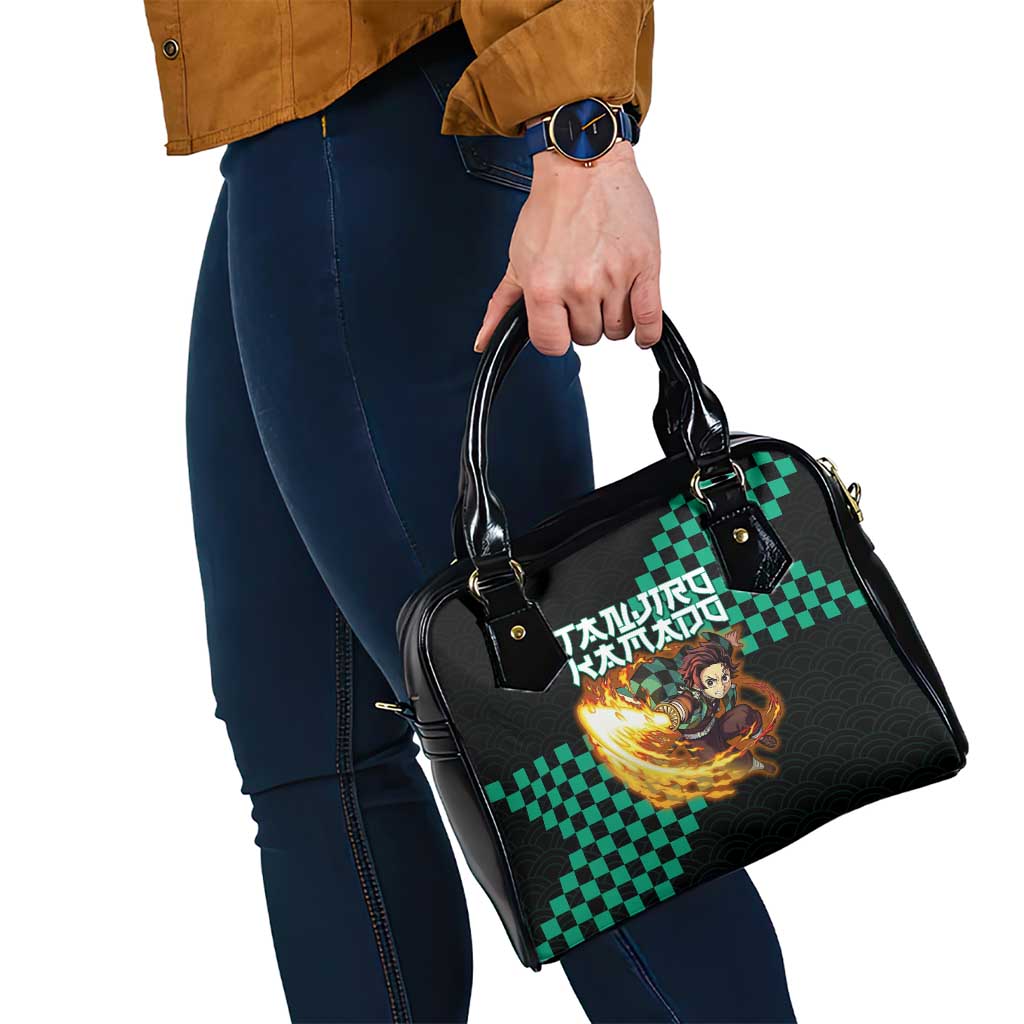 Tanjiro Kamado Demon Slayer Shoulder Handbag Fiery Checkered Anime Wave Style