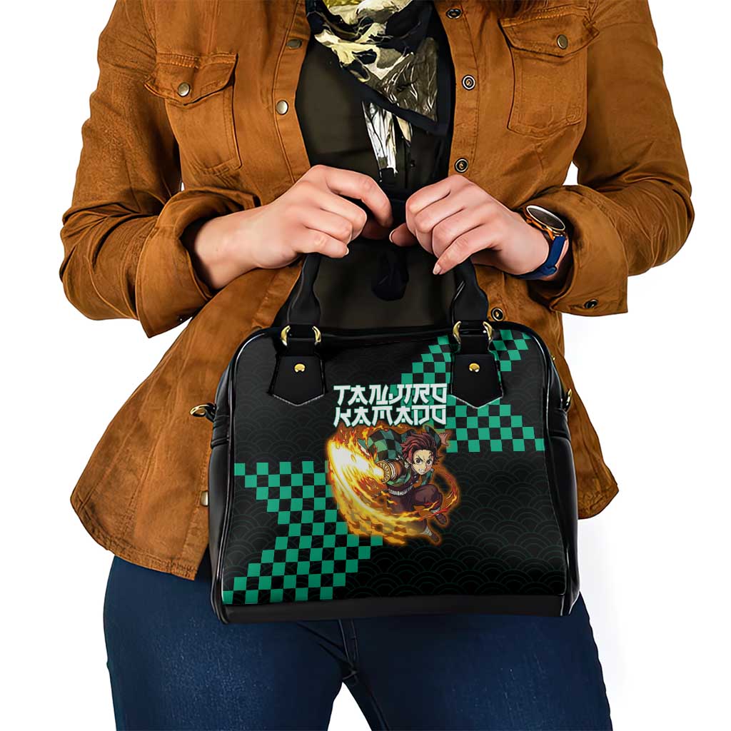 Tanjiro Kamado Demon Slayer Shoulder Handbag Fiery Checkered Anime Wave Style