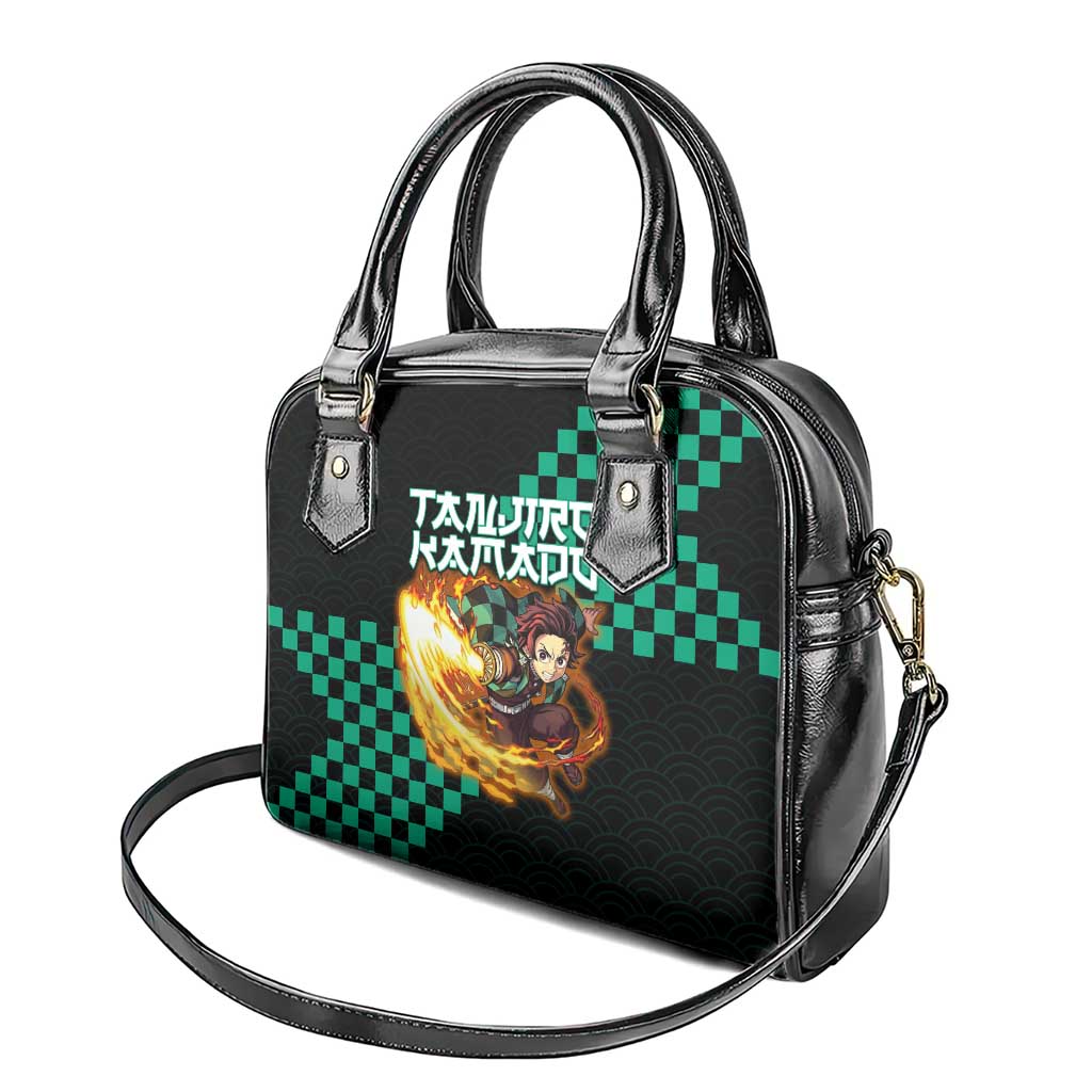 Tanjiro Kamado Demon Slayer Shoulder Handbag Fiery Checkered Anime Wave Style