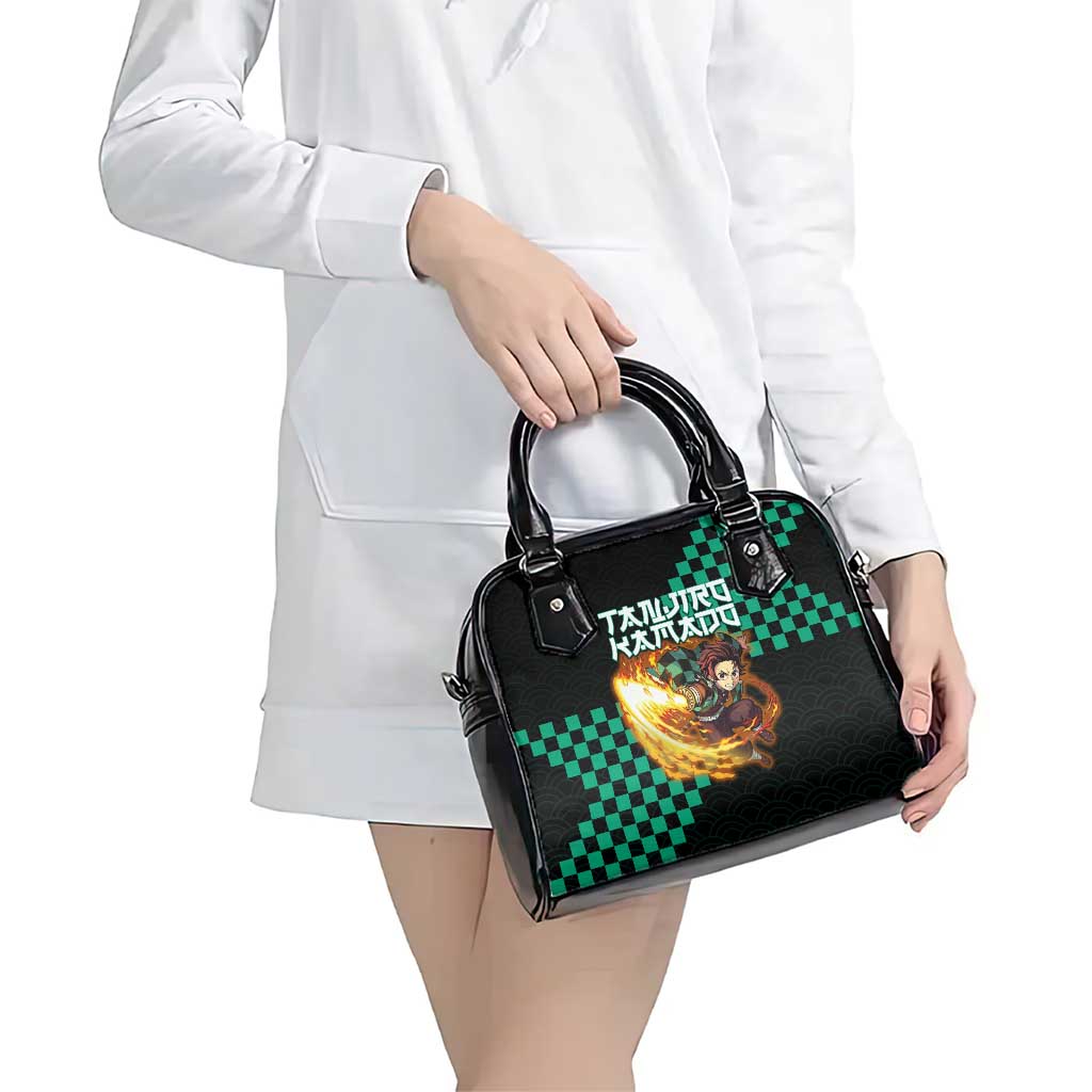 Tanjiro Kamado Demon Slayer Shoulder Handbag Fiery Checkered Anime Wave Style
