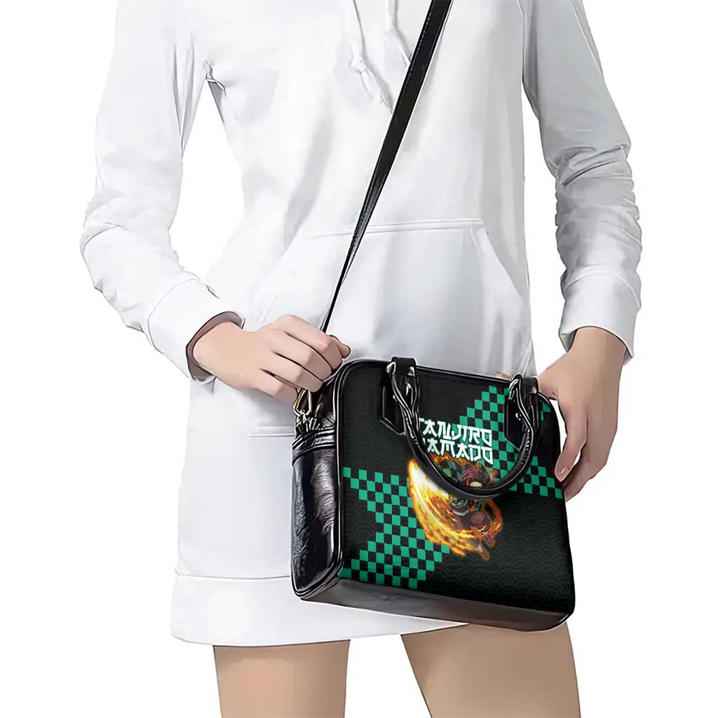 Tanjiro Kamado Demon Slayer Shoulder Handbag Fiery Checkered Anime Wave Style