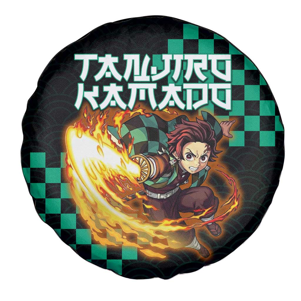 Tanjiro Kamado Demon Slayer Spare Tire Cover Fiery Checkered Anime Wave Style
