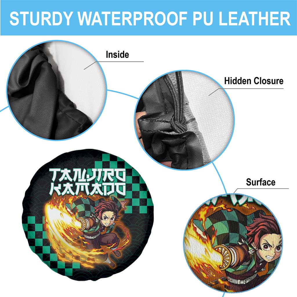 Tanjiro Kamado Demon Slayer Spare Tire Cover Fiery Checkered Anime Wave Style