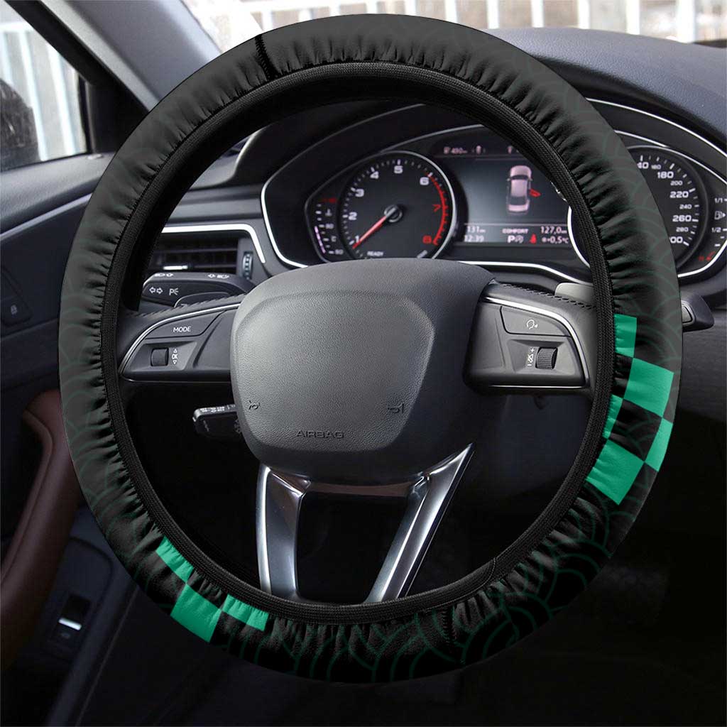 Tanjiro Kamado Demon Slayer Steering Wheel Cover Fiery Checkered Anime Wave Style