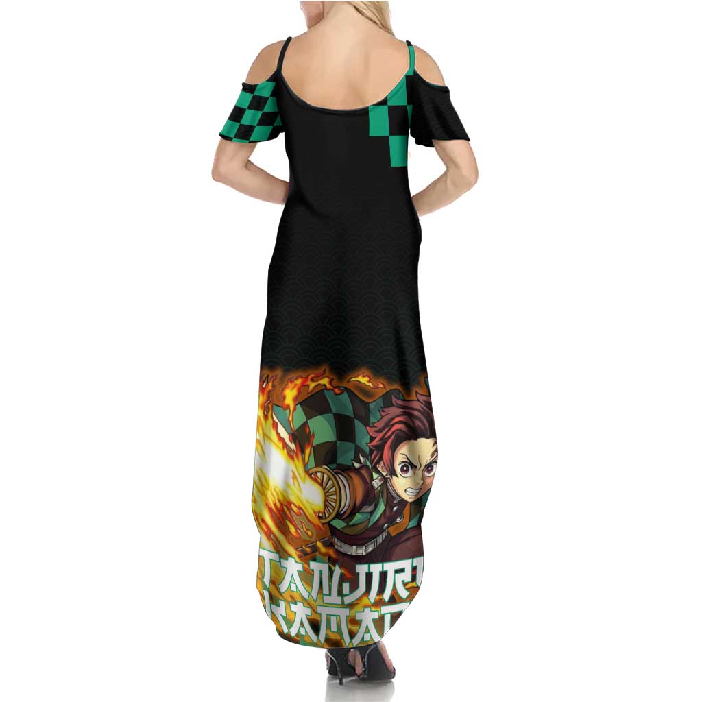 Tanjiro Kamado Demon Slayer Summer Maxi Dress Fiery Checkered Anime Wave Style